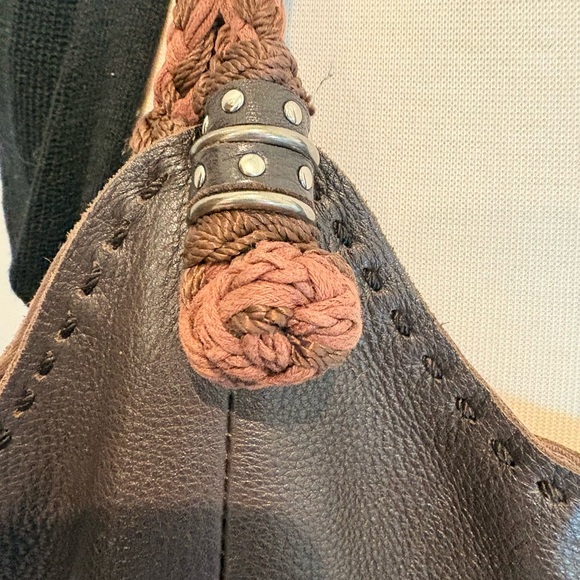 The Sak Brand Brown Leather Slouchy Tote Bag with Braided Handles - Picture 2 of 13